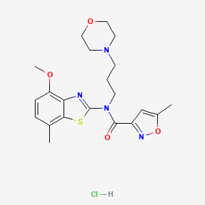 molecular formula C21H27ClN4O4S B2693045 N-(4-METHOXY-7-METHYL-1,3-BENZOTHIAZOL-2-YL)-5-METHYL-N-[3-(MORPHOLIN-4-YL)PROPYL]-1,2-OXAZOLE-3-CARBOXAMIDE HYDROCHLORIDE CAS No. 1216968-56-7