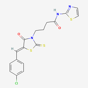 molecular formula C17H14ClN3O2S3 B2693084 4-[(5Z)-5-[(4-chlorophenyl)methylidene]-4-oxo-2-sulfanylidene-1,3-thiazolidin-3-yl]-N-(1,3-thiazol-2-yl)butanamide CAS No. 304894-09-5