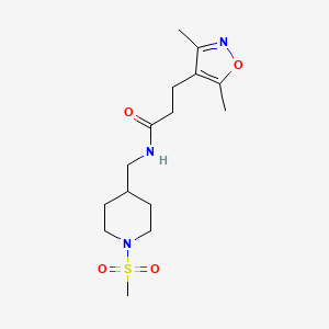 molecular formula C15H25N3O4S B2693090 3-(3,5-二甲基异噁唑-4-基)-N-((1-(甲磺基)哌啶-4-基)甲基)丙酰胺 CAS No. 1798028-13-3
