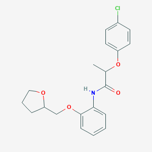 molecular formula C20H22ClNO4 B269314 2-(4-chlorophenoxy)-N-[2-(tetrahydro-2-furanylmethoxy)phenyl]propanamide 