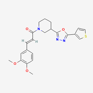 (E)-3-(3,4-dimethoxyphenyl)-1-(3-(5-(thiophen-3-yl)-1,3,4-oxadiazol-2-yl)piperidin-1-yl)prop-2-en-1-one