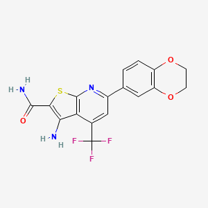 molecular formula C17H12F3N3O3S B2693152 3-Amino-6-(2,3-dihydro-1,4-benzodioxin-6-yl)-4-(trifluoromethyl)thieno[2,3-b]pyridine-2-carboxamide CAS No. 625377-77-7