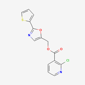 molecular formula C14H9ClN2O3S B2693182 (2-硫代呋喃-2-基-1,3-噁唑-5-基)甲基 2-氯吡啶-3-羧酸酯 CAS No. 1436101-13-1