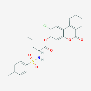 molecular formula C25H26ClNO6S B2693184 (2-Chloro-6-oxo-7,8,9,10-tetrahydrobenzo[c]chromen-3-yl) 2-[(4-methylphenyl)sulfonylamino]pentanoate CAS No. 1396965-57-3