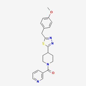 molecular formula C21H22N4O2S B2693204 (4-(5-(4-Methoxybenzyl)-1,3,4-thiadiazol-2-yl)piperidin-1-yl)(pyridin-3-yl)methanone CAS No. 1251574-76-1
