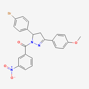 molecular formula C23H18BrN3O4 B2693220 5-(4-bromophenyl)-3-(4-methoxyphenyl)-1-(3-nitrobenzoyl)-4,5-dihydro-1H-pyrazole CAS No. 330202-21-6