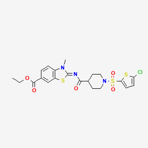molecular formula C21H22ClN3O5S3 B2693222 (E)-ethyl 2-((1-((5-chlorothiophen-2-yl)sulfonyl)piperidine-4-carbonyl)imino)-3-methyl-2,3-dihydrobenzo[d]thiazole-6-carboxylate CAS No. 941941-85-1