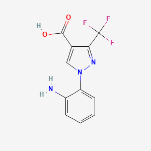 molecular formula C11H8F3N3O2 B2693231 1-(2-Aminophenyl)-3-(trifluoromethyl)pyrazole-4-carboxylic acid CAS No. 1975117-97-5