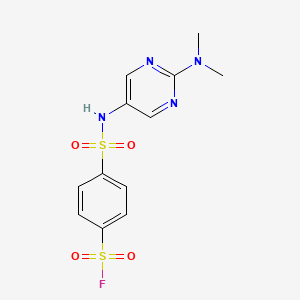 molecular formula C12H13FN4O4S2 B2693237 4-[[2-(二甲基氨基)嘧啶-5-基]磺酰胺基]苯甲酰氟 CAS No. 1607307-03-8