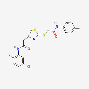 molecular formula C21H20ClN3O2S2 B2693252 N-(5-chloro-2-methylphenyl)-2-(2-((2-oxo-2-(p-tolylamino)ethyl)thio)thiazol-4-yl)acetamide CAS No. 942001-64-1