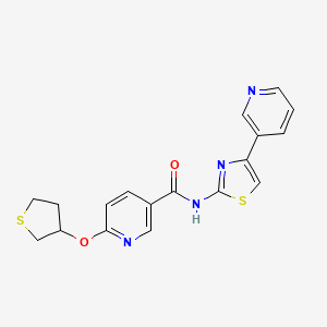 molecular formula C18H16N4O2S2 B2693276 N-(4-(pyridin-3-yl)thiazol-2-yl)-6-((tetrahydrothiophen-3-yl)oxy)nicotinamide CAS No. 2034359-55-0