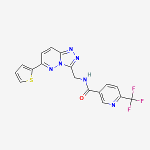 molecular formula C17H11F3N6OS B2693278 N-((6-(thiophen-2-yl)-[1,2,4]triazolo[4,3-b]pyridazin-3-yl)methyl)-6-(trifluoromethyl)nicotinamide CAS No. 2034533-85-0
