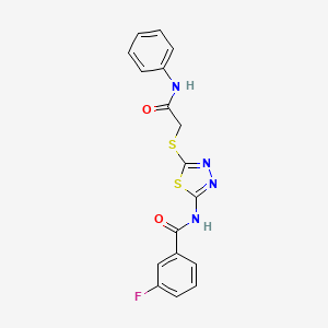 molecular formula C17H13FN4O2S2 B2693285 3-fluoro-N-(5-((2-oxo-2-(phenylamino)ethyl)thio)-1,3,4-thiadiazol-2-yl)benzamide CAS No. 392290-95-8