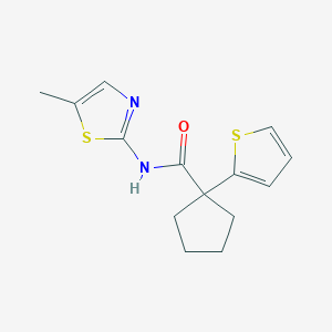 molecular formula C14H16N2OS2 B2693300 N-(5-methylthiazol-2-yl)-1-(thiophen-2-yl)cyclopentanecarboxamide CAS No. 1203119-61-2