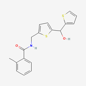 molecular formula C18H17NO2S2 B2693301 N-((5-(hydroxy(thiophen-2-yl)methyl)thiophen-2-yl)methyl)-2-methylbenzamide CAS No. 1421509-04-7