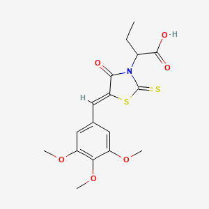 molecular formula C17H19NO6S2 B2693306 2-[(5Z)-4-oxo-2-sulfanylidene-5-[(3,4,5-trimethoxyphenyl)methylidene]-1,3-thiazolidin-3-yl]butanoic acid CAS No. 638139-07-8