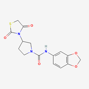 molecular formula C15H15N3O5S B2693335 N-(benzo[d][1,3]dioxol-5-yl)-3-(2,4-dioxothiazolidin-3-yl)pyrrolidine-1-carboxamide CAS No. 2034241-92-2
