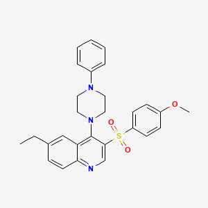 molecular formula C28H29N3O3S B2693339 6-Ethyl-3-((4-methoxyphenyl)sulfonyl)-4-(4-phenylpiperazin-1-yl)quinoline CAS No. 872206-11-6