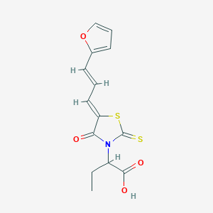 molecular formula C14H13NO4S2 B2693340 2-((Z)-5-((E)-3-(furan-2-yl)allylidene)-4-oxo-2-thioxothiazolidin-3-yl)butanoic acid CAS No. 861138-33-2
