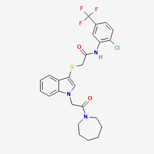 molecular formula C25H25ClF3N3O2S B2693342 2-((1-(2-(azepan-1-yl)-2-oxoethyl)-1H-indol-3-yl)thio)-N-(2-chloro-5-(trifluoromethyl)phenyl)acetamide CAS No. 878053-90-8