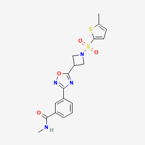 molecular formula C18H18N4O4S2 B2693345 N-methyl-3-(5-(1-((5-methylthiophen-2-yl)sulfonyl)azetidin-3-yl)-1,2,4-oxadiazol-3-yl)benzamide CAS No. 1396844-95-3