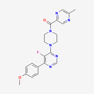 molecular formula C21H21FN6O2 B2693364 [4-[5-Fluoro-6-(4-methoxyphenyl)pyrimidin-4-yl]piperazin-1-yl]-(5-methylpyrazin-2-yl)methanone CAS No. 2380189-77-3