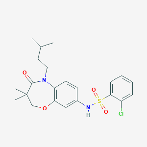 molecular formula C22H27ClN2O4S B2693366 2-chloro-N-(5-isopentyl-3,3-dimethyl-4-oxo-2,3,4,5-tetrahydrobenzo[b][1,4]oxazepin-8-yl)benzenesulfonamide CAS No. 921907-78-0