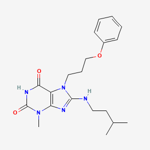 molecular formula C20H27N5O3 B2693367 8-(异戊基氨基)-3-甲基-7-(3-苯氧基丙基)-1H-嘧啶-2,6(3H,7H)-二酮 CAS No. 887866-56-0