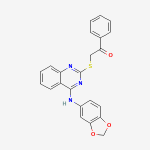 molecular formula C23H17N3O3S B2693373 2-[4-(1,3-Benzodioxol-5-ylamino)quinazolin-2-yl]sulfanyl-1-phenylethanone CAS No. 896798-32-6