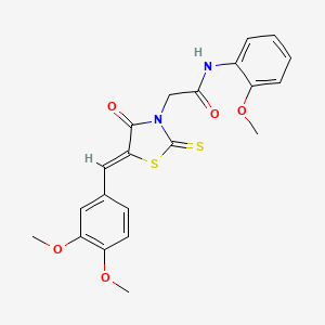 molecular formula C21H20N2O5S2 B2693376 (Z)-2-(5-(3,4-dimethoxybenzylidene)-4-oxo-2-thioxothiazolidin-3-yl)-N-(2-methoxyphenyl)acetamide CAS No. 681481-09-4