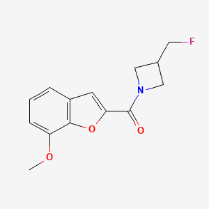 molecular formula C14H14FNO3 B2693378 (3-(Fluoromethyl)azetidin-1-yl)(7-methoxybenzofuran-2-yl)methanone CAS No. 2034605-74-6