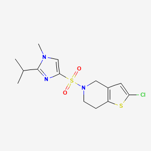 molecular formula C14H18ClN3O2S2 B2693397 2-chloro-5-((2-isopropyl-1-methyl-1H-imidazol-4-yl)sulfonyl)-4,5,6,7-tetrahydrothieno[3,2-c]pyridine CAS No. 2034554-24-8