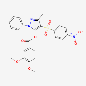 3-methyl-4-((4-nitrophenyl)sulfonyl)-1-phenyl-1H-pyrazol-5-yl 3,4-dimethoxybenzoate