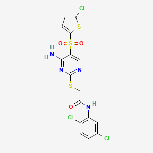 molecular formula C16H11Cl3N4O3S3 B2693404 2-({4-amino-5-[(5-chloro-2-thienyl)sulfonyl]pyrimidin-2-yl}thio)-N-(2,5-dichlorophenyl)acetamide CAS No. 1223997-95-2