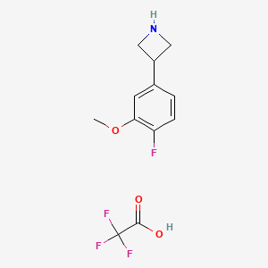 molecular formula C12H13F4NO3 B2693405 3-(4-Fluoro-3-methoxyphenyl)azetidine;2,2,2-trifluoroacetic acid CAS No. 2247105-46-8
