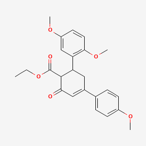 molecular formula C24H26O6 B2693406 乙酸乙酯 6-(2,5-二甲氧基苯基)-4-(4-甲氧基苯基)-2-氧代环己-3-烯-1-羧酸酯 CAS No. 851715-62-3