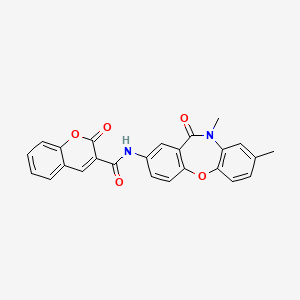 molecular formula C25H18N2O5 B2693412 N-(8,10-二甲基-11-氧代-10,11-二氢二苯并[b,f][1,4]噁唑-2-基)-2-氧代-2H-香豆素-3-羧酰胺 CAS No. 922060-95-5