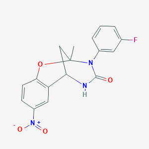 molecular formula C17H14FN3O4 B2693417 3-(3-fluorophenyl)-2-methyl-8-nitro-5,6-dihydro-2H-2,6-methanobenzo[g][1,3,5]oxadiazocin-4(3H)-one CAS No. 866016-21-9