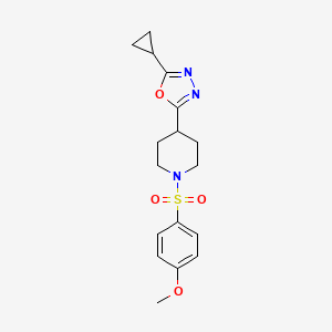 molecular formula C17H21N3O4S B2693420 2-Cyclopropyl-5-(1-((4-methoxyphenyl)sulfonyl)piperidin-4-yl)-1,3,4-oxadiazole CAS No. 1172911-58-8