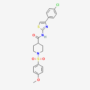 molecular formula C22H22ClN3O4S2 B2693421 N-(4-(4-chlorophenyl)thiazol-2-yl)-1-((4-methoxyphenyl)sulfonyl)piperidine-4-carboxamide CAS No. 923407-12-9