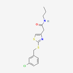molecular formula C15H17ClN2OS2 B2693424 2-(2-((3-氯苄基)硫)噻唑-4-基)-N-丙基乙酰胺 CAS No. 954043-76-6