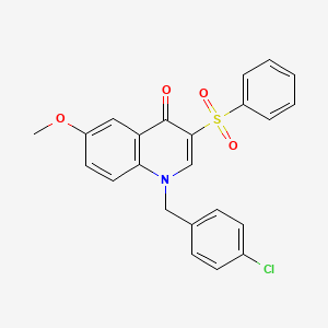 molecular formula C23H18ClNO4S B2693441 1-(4-chlorobenzyl)-6-methoxy-3-(phenylsulfonyl)quinolin-4(1H)-one CAS No. 866725-96-4