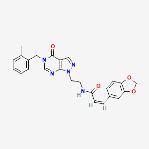 molecular formula C25H23N5O4 B2693448 (Z)-3-(benzo[d][1,3]dioxol-5-yl)-N-(2-(5-(2-methylbenzyl)-4-oxo-4,5-dihydro-1H-pyrazolo[3,4-d]pyrimidin-1-yl)ethyl)acrylamide CAS No. 1006811-51-3