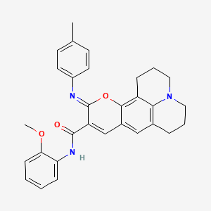 (11Z)-N-(2-methoxyphenyl)-11-[(4-methylphenyl)imino]-2,3,6,7-tetrahydro-1H,5H,11H-pyrano[2,3-f]pyrido[3,2,1-ij]quinoline-10-carboxamide