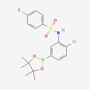 molecular formula C18H20BClFNO4S B2693474 N-(2-氯-5-(4,4,5,5-四甲基-1,3,2-二氧杂硼杂环戊二烯-2-基)苯基)-4-氟苯磺酰胺 CAS No. 2098632-64-3