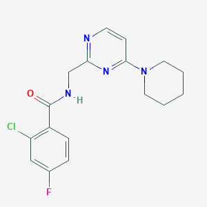 molecular formula C17H18ClFN4O B2693476 2-chloro-4-fluoro-N-((4-(piperidin-1-yl)pyrimidin-2-yl)methyl)benzamide CAS No. 1797619-01-2