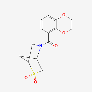 molecular formula C14H15NO5S B2693484 (2,3-Dihydrobenzo[b][1,4]dioxin-5-yl)(2,2-dioxido-2-thia-5-azabicyclo[2.2.1]heptan-5-yl)methanone CAS No. 2034210-37-0