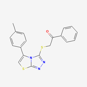 molecular formula C19H15N3OS2 B2693488 1-Phenyl-2-((5-(p-tolyl)thiazolo[2,3-c][1,2,4]triazol-3-yl)thio)ethanone CAS No. 727689-48-7