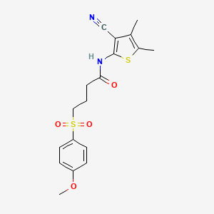 molecular formula C18H20N2O4S2 B2693501 N-(3-cyano-4,5-dimethylthiophen-2-yl)-4-((4-methoxyphenyl)sulfonyl)butanamide CAS No. 941907-14-8