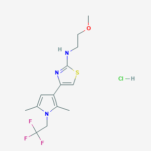 molecular formula C14H19ClF3N3OS B2693535 4-[2,5-dimethyl-1-(2,2,2-trifluoroethyl)-1H-pyrrol-3-yl]-N-(2-methoxyethyl)-1,3-thiazol-2-amine hydrochloride CAS No. 2059938-14-4